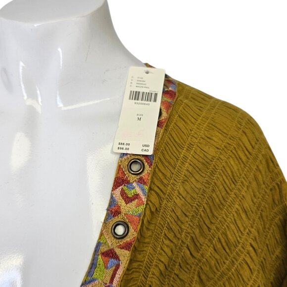 Anthropologie Embellished Grommet Ruffled Blouse, Maize, Cotton, Boho, Size M - Picture 4 of 10